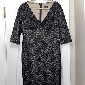 Adrianna Papell Black Lace Nude Lining Cocktail Dress. Size 12.